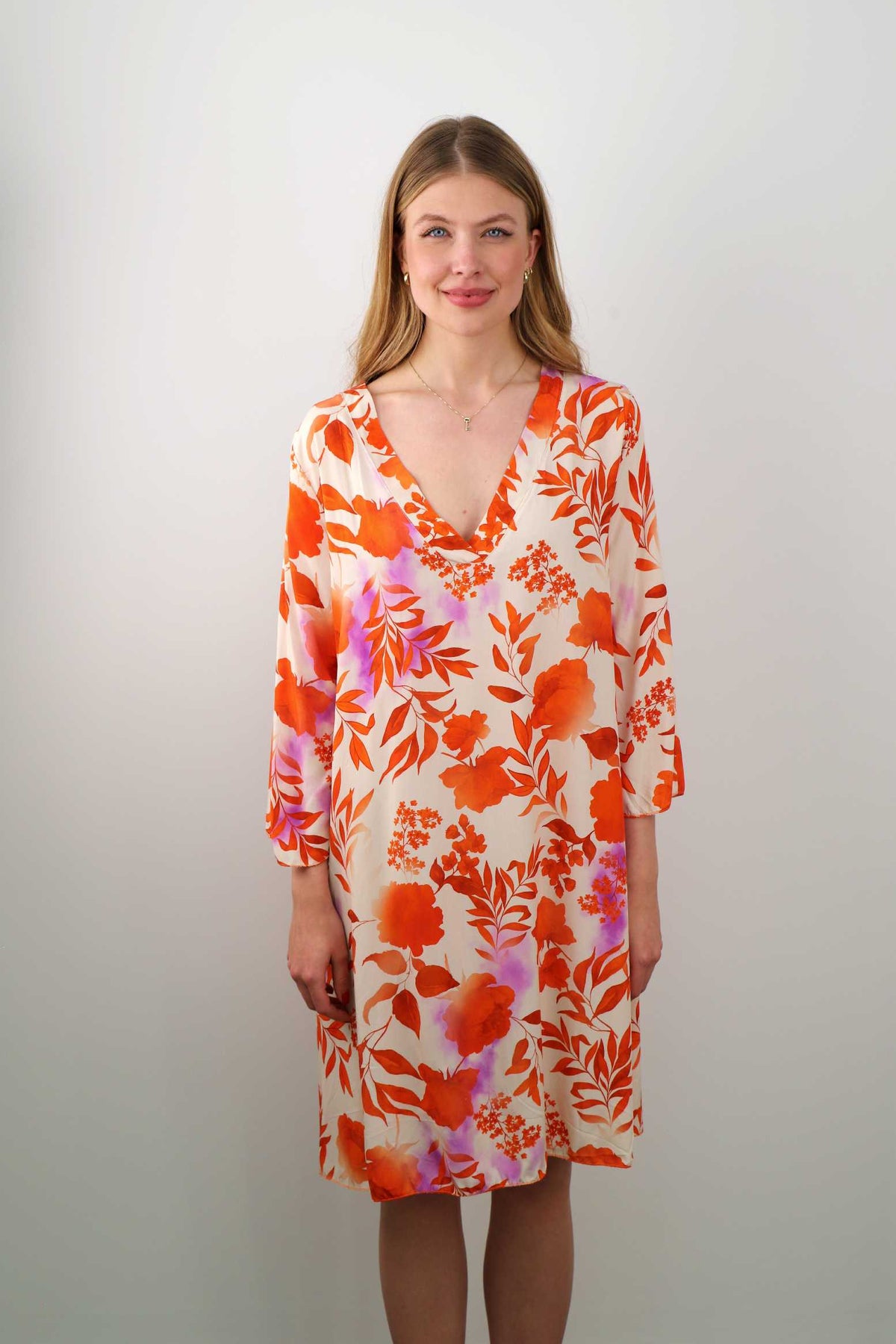 Lässiges Kleid mit Print - Orange