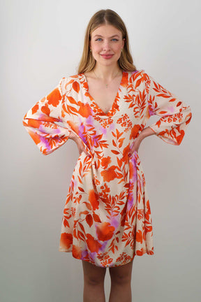 Lässiges Kleid mit Print - Orange