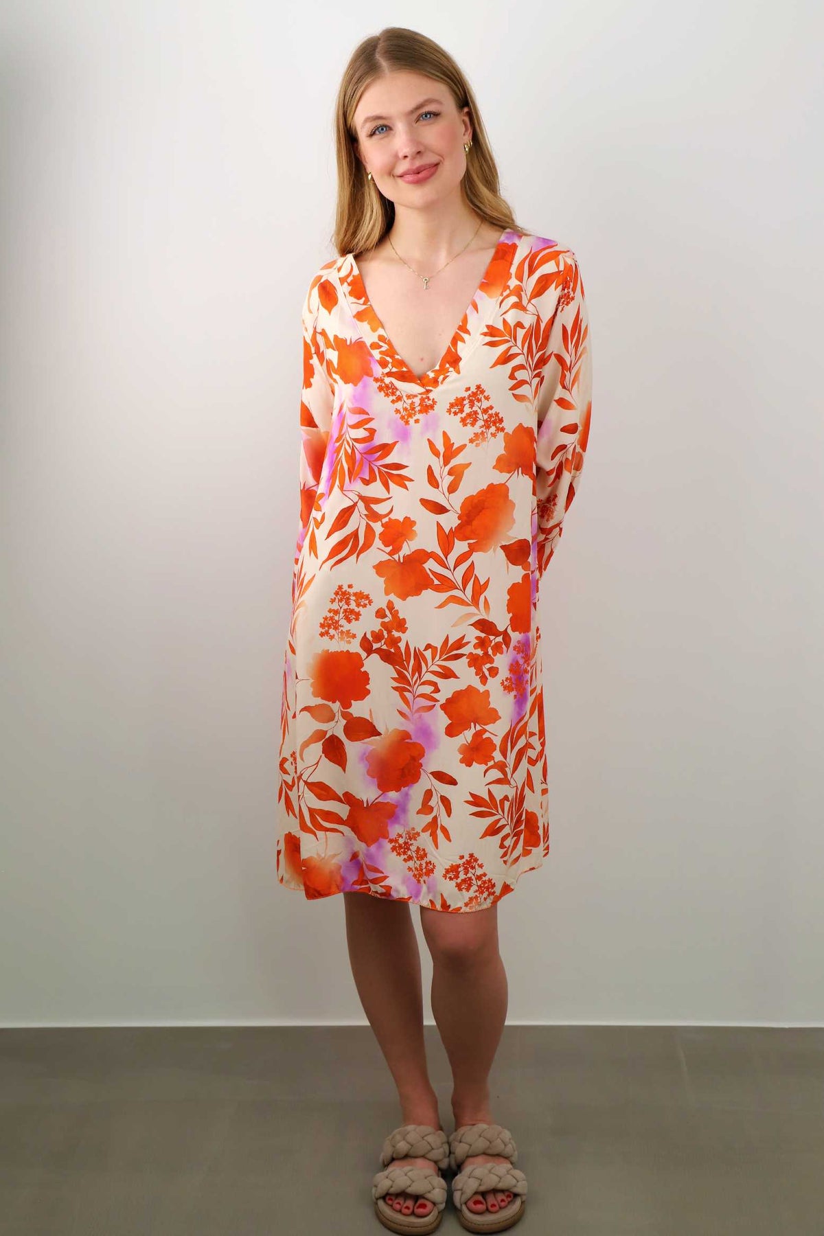 Lässiges Kleid mit Print - Orange