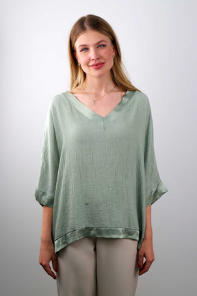 Bluse mit V-Neck - Khaki