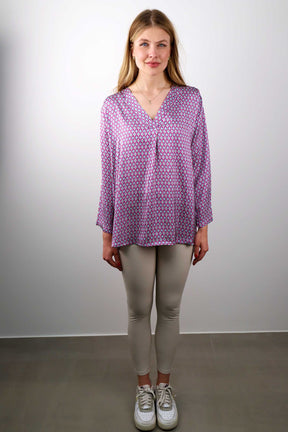 Seiden-Bluse mit Karo Muster - Pink