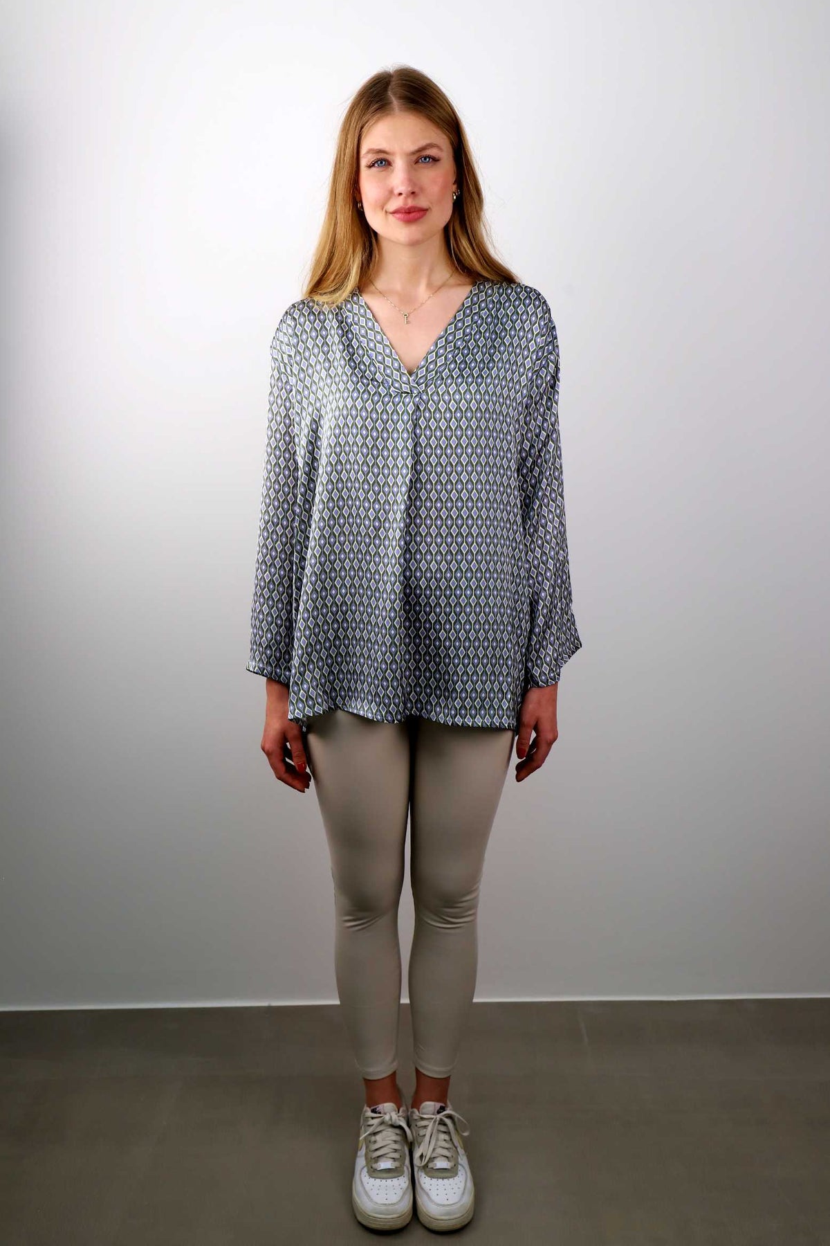 Seiden-Bluse mit Karo Muster - Blau