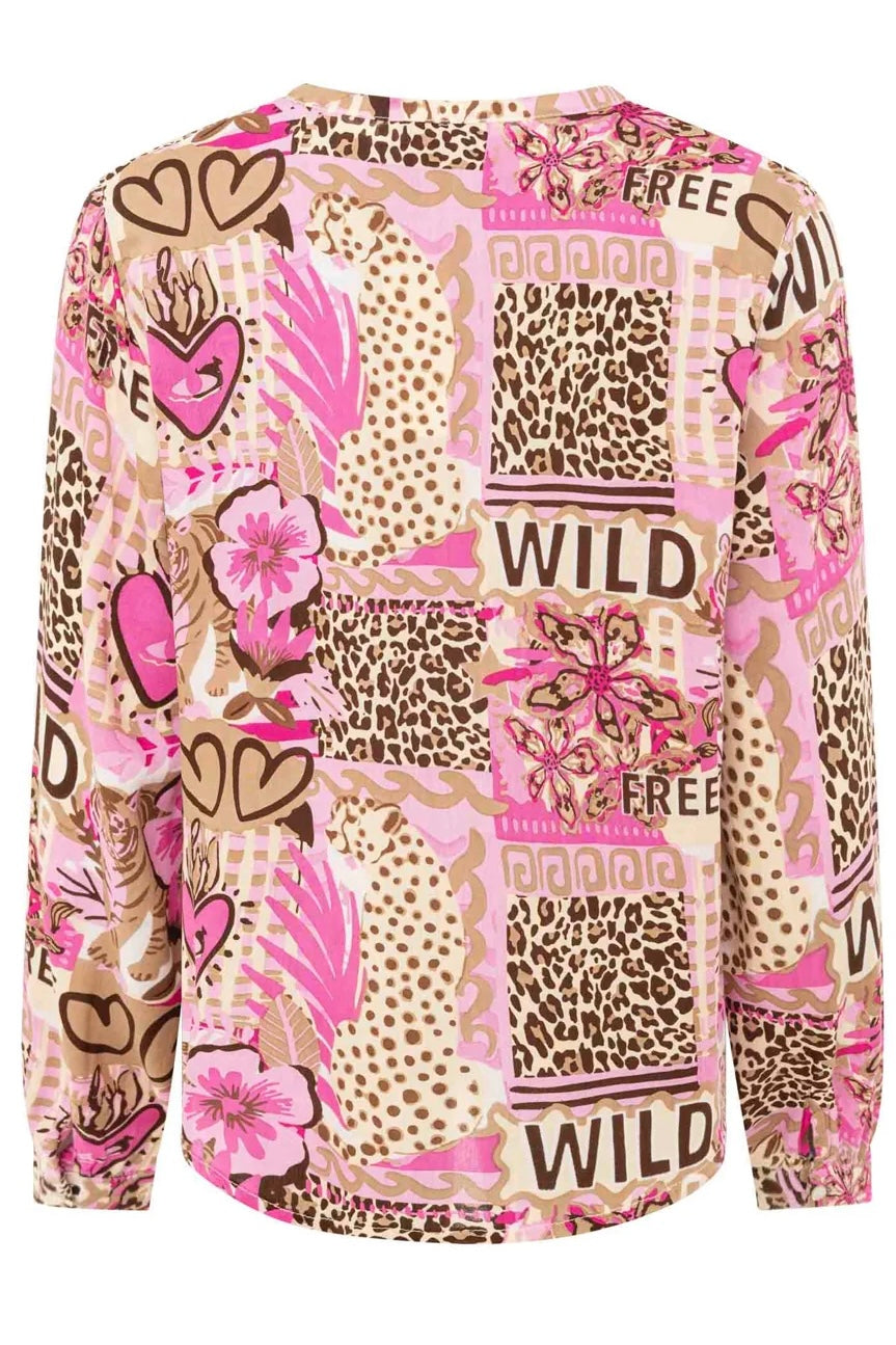 Zwillingsherz - Langarmbluse Safari Patchwork - Pink
