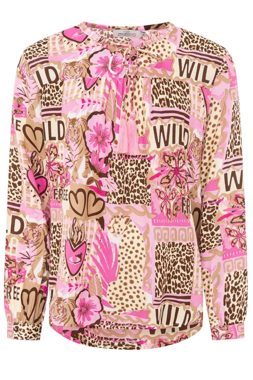 Zwillingsherz - Langarmbluse Safari Patchwork - Pink