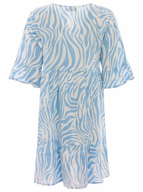 Zwillingsherz - Viskose Kleid Zebra - Blau/Weiß