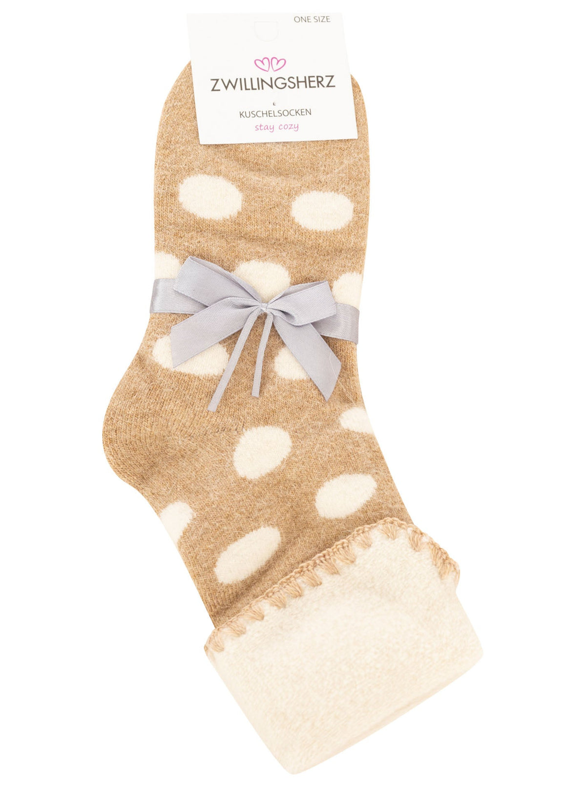 Zwillingsherz - Kuschelsocken Wollmix Punkte - Beige (1 Paar)