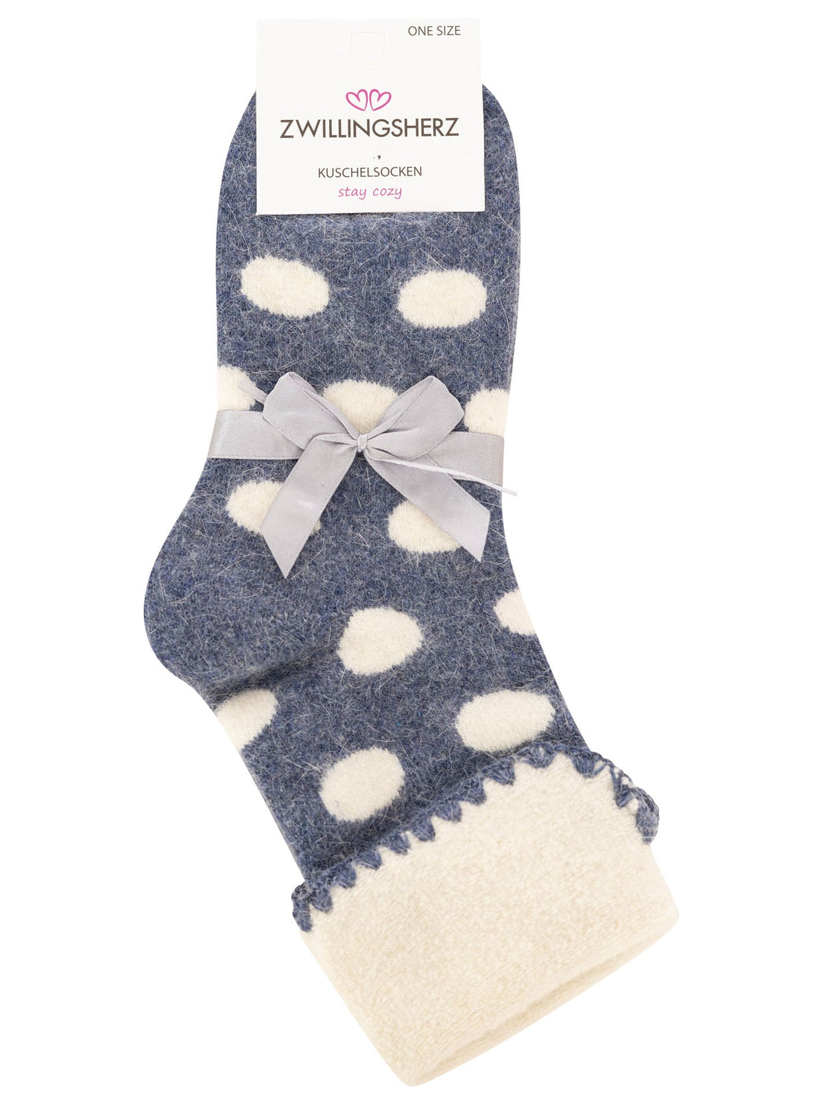 Zwillingsherz - Kuschelsocken Wollmix Punkte - Jeans (1 Paar)