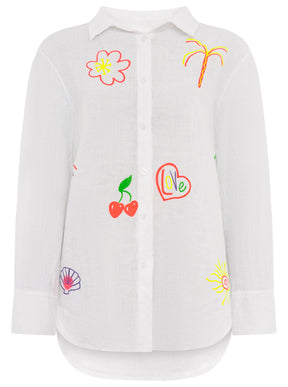Zwillingsherz - 100% Leinen Bluse "Neon" Weiß