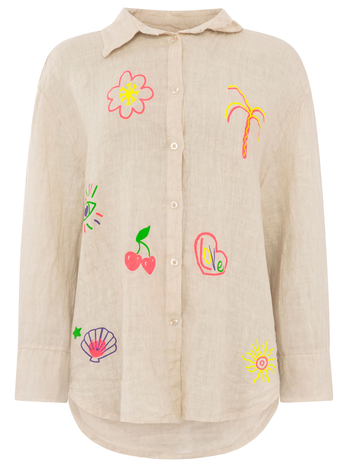Zwillingsherz - 100% Leinen Bluse - "Neon" - Beige
