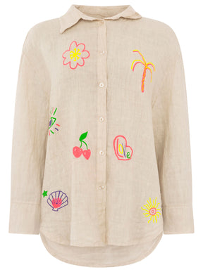 Zwillingsherz - 100% Leinen Bluse - "Neon" - Beige