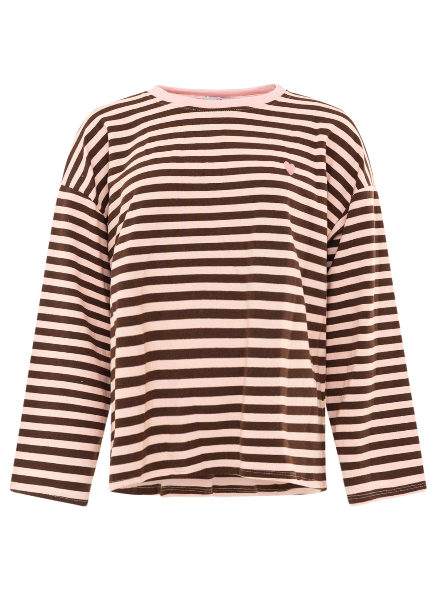 Zwillingsherz Longsleeve Streifen Herz Rosa-Braun