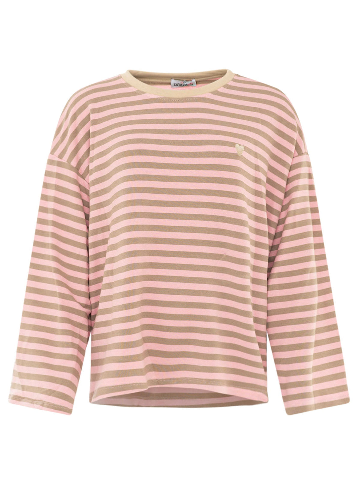 Zwillingsherz Longsleeve Streifen Herz Rosa-Khaki