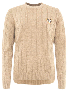 Zwillingsherz - Zopfstrick Pullover "Leo Heart" - Taupe