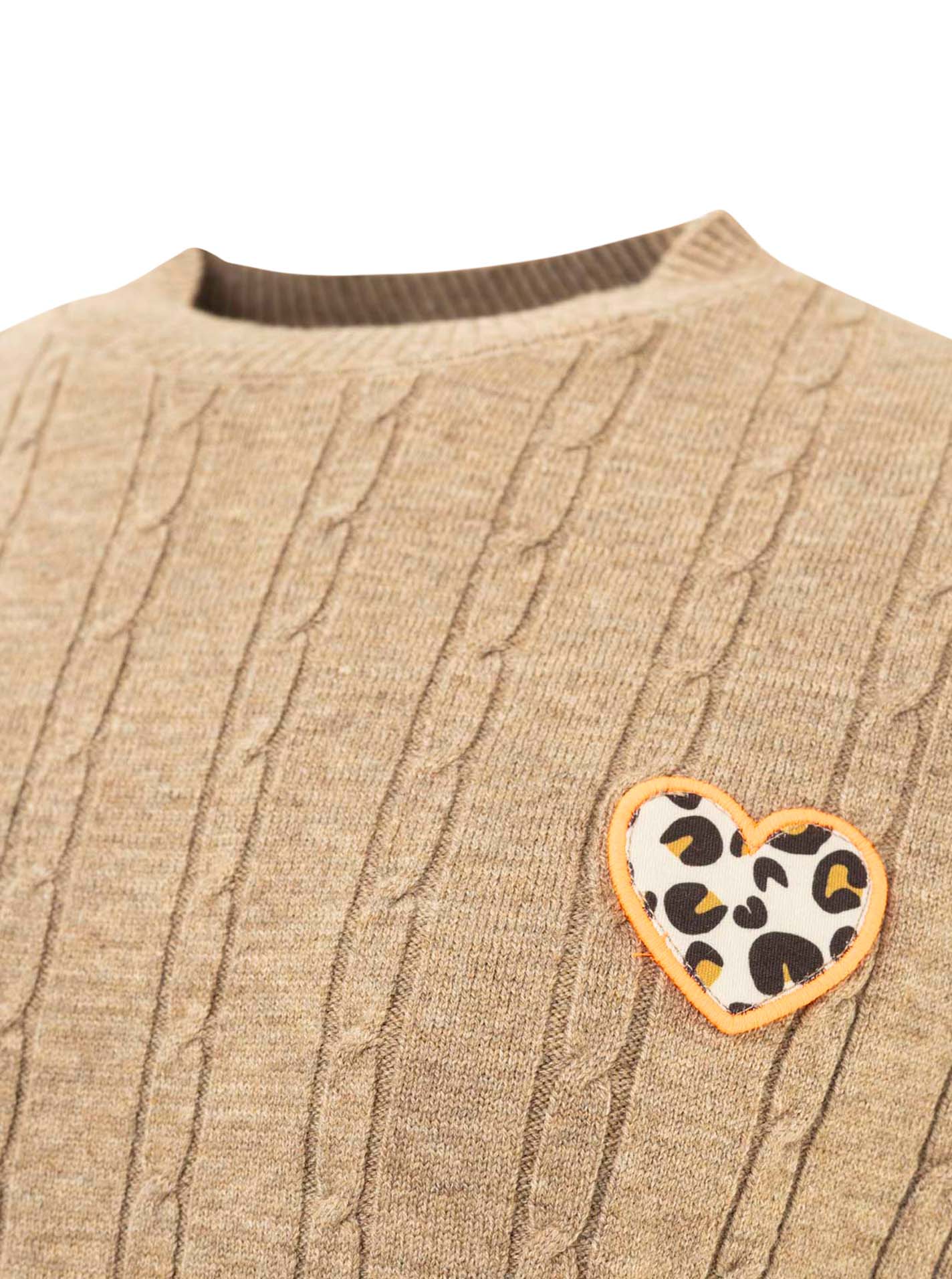 Zwillingsherz - Zopfstrick Pullover "Leo Heart" - Taupe