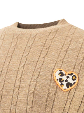 Zwillingsherz - Zopfstrick Pullover "Leo Heart" - Taupe