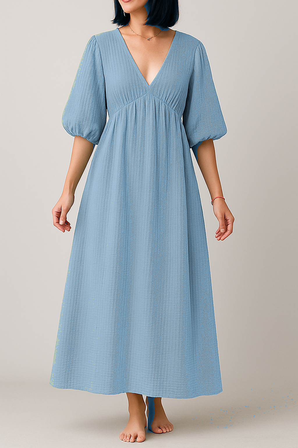 Lockeres Musselin Kleid - Hellblau