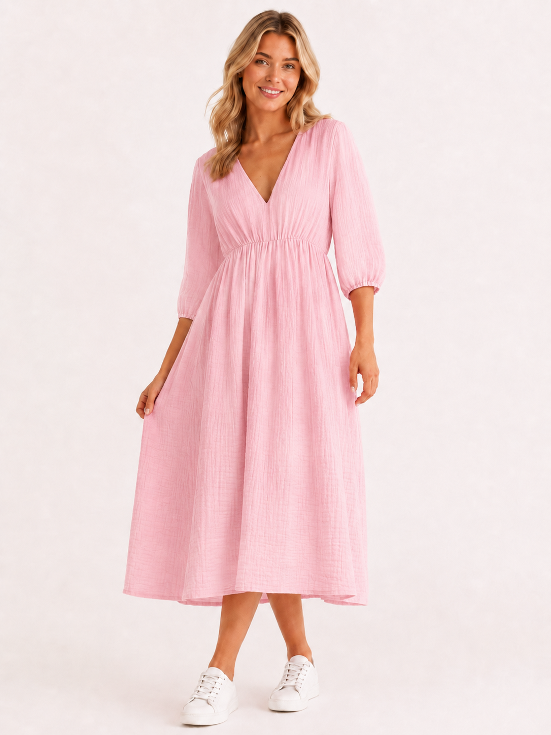 Lockeres Musselin Kleid - Hellrosa