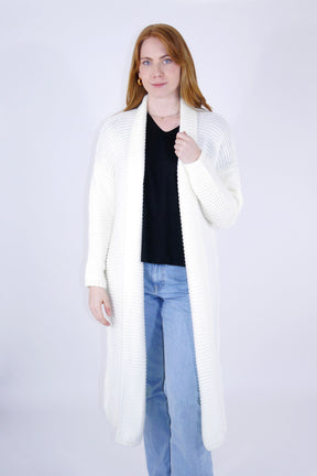 Flair - Strickjacke lang - Wollweiß