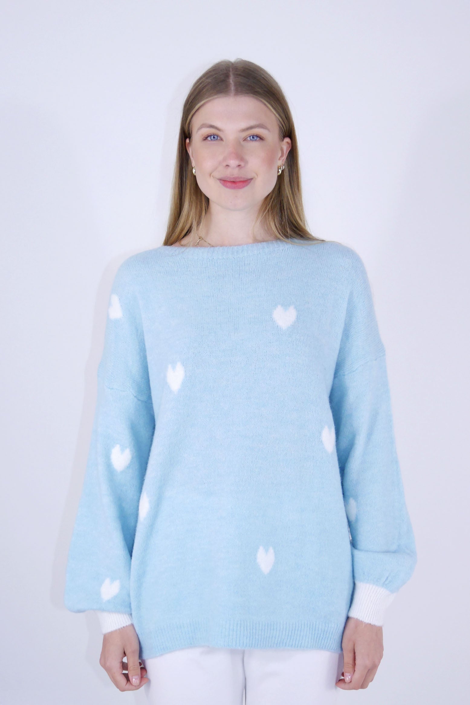 Pullover "Herzen" - Hellblau/Weiß