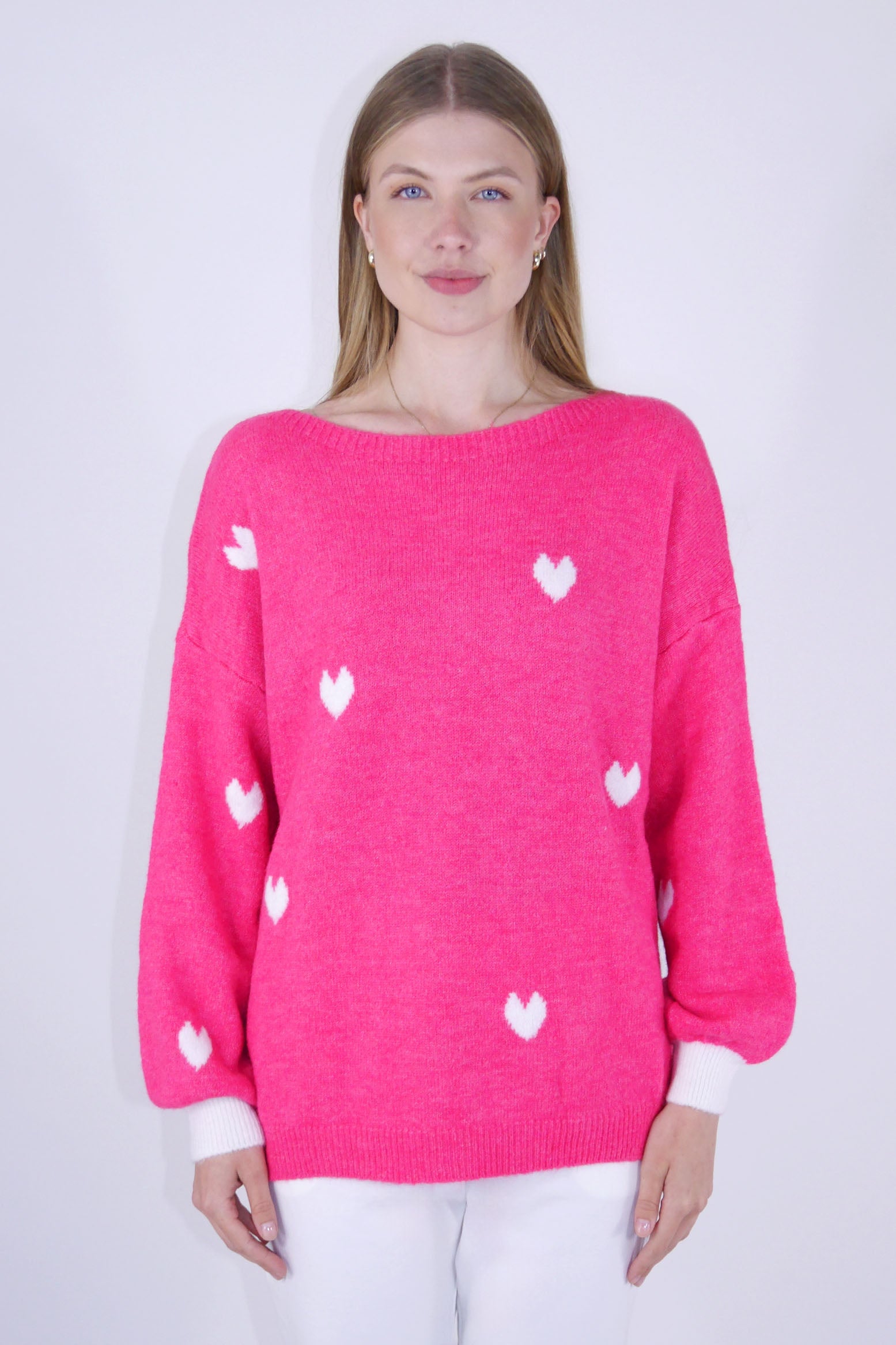 Pullover "Herzen" - Pink/Weiß