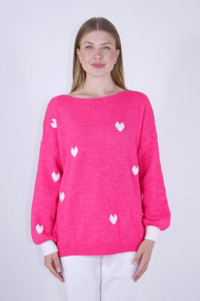 Pullover "Herzen" - Pink/Weiß