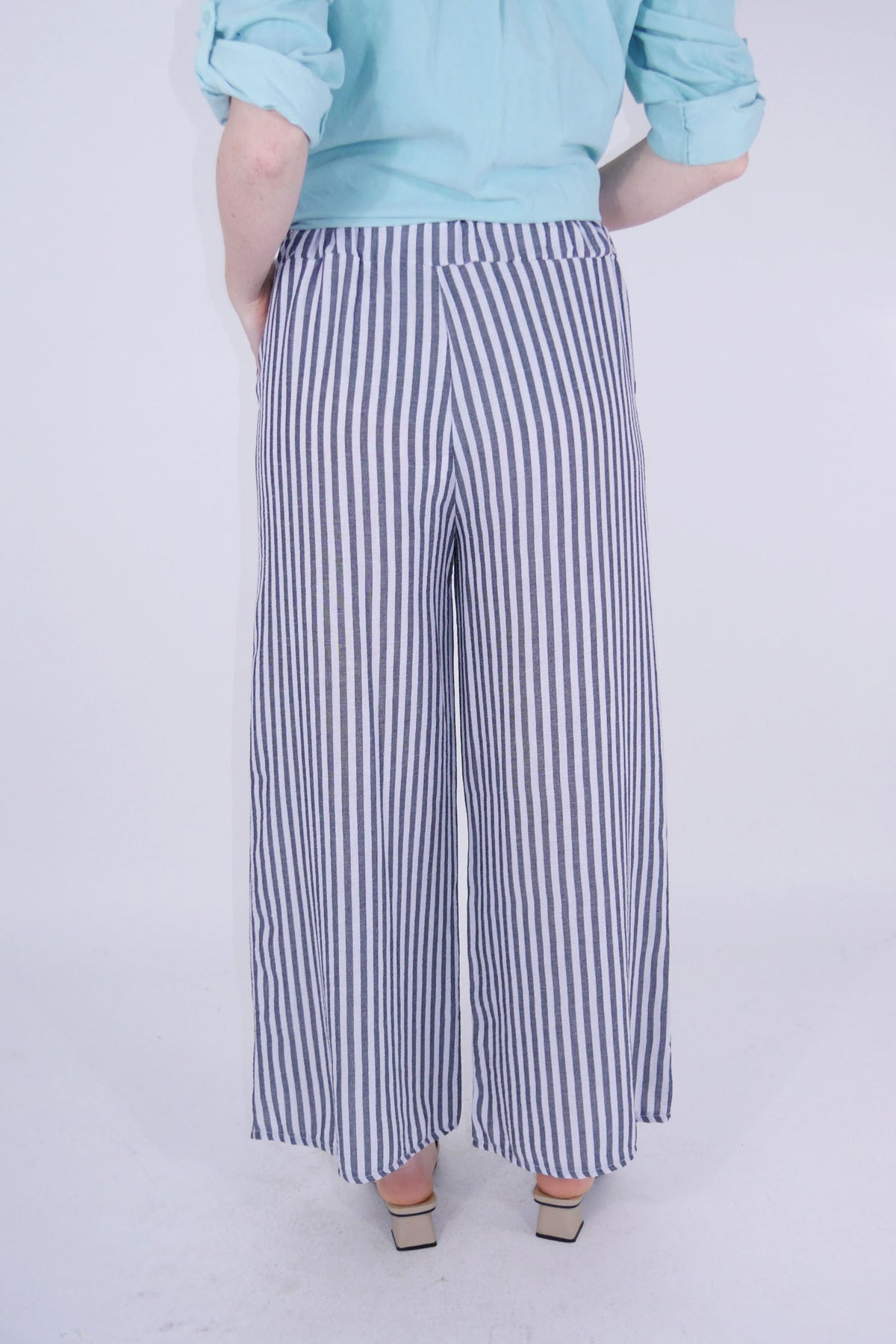 Leinen Hose Streifen- Dunkelblau/Weiß