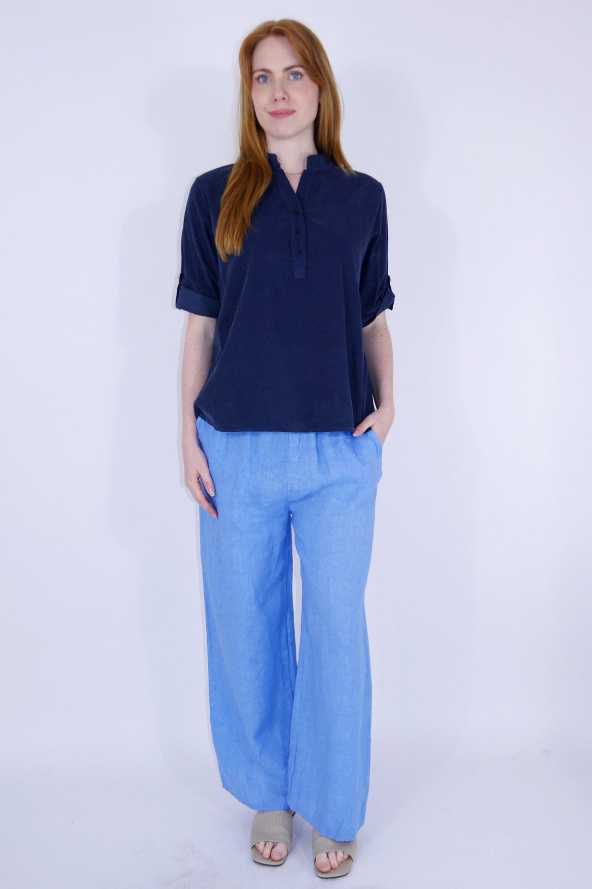 Leinen Hose - Royalblau