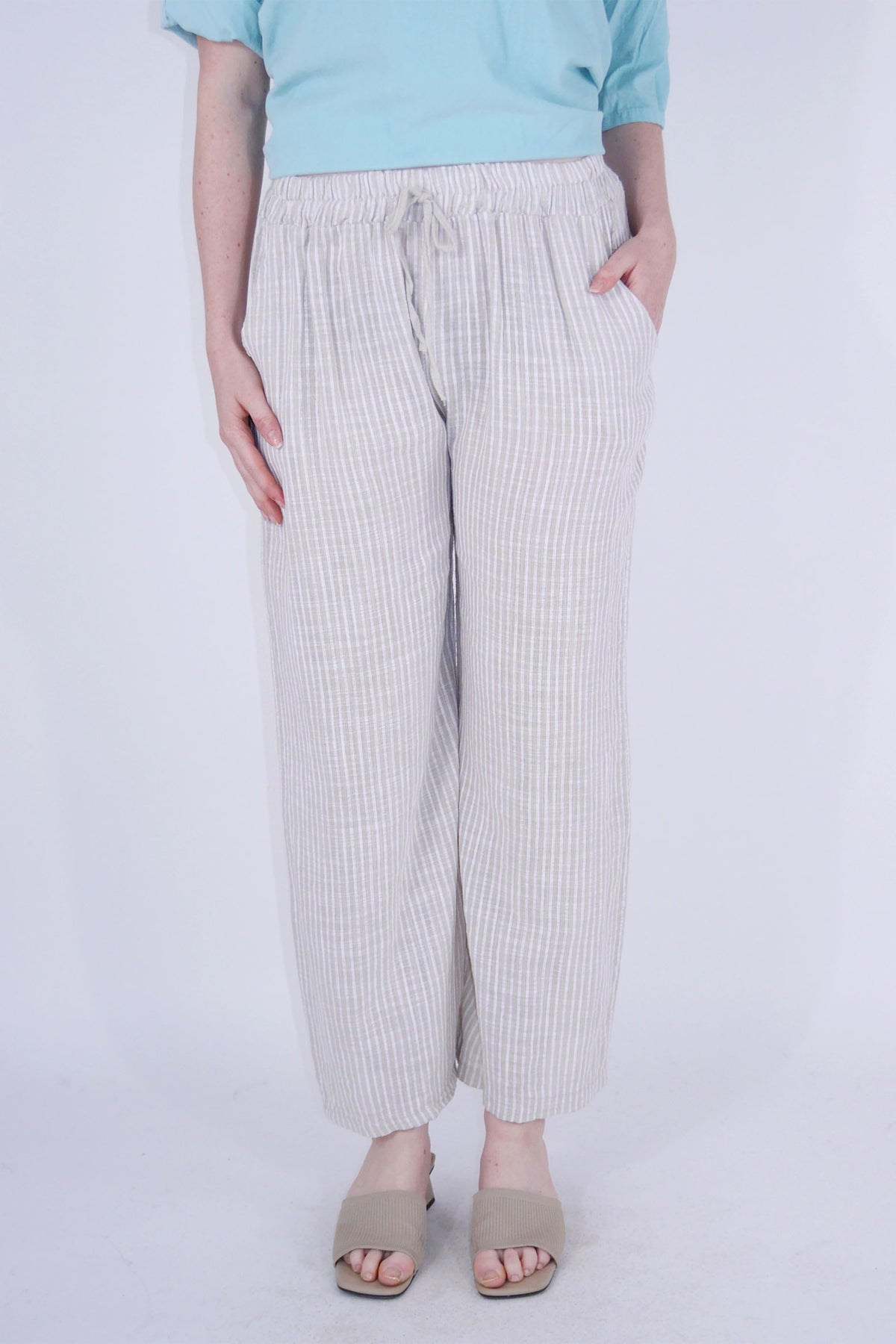 Leinen Hose Streifen - Beige/Creme