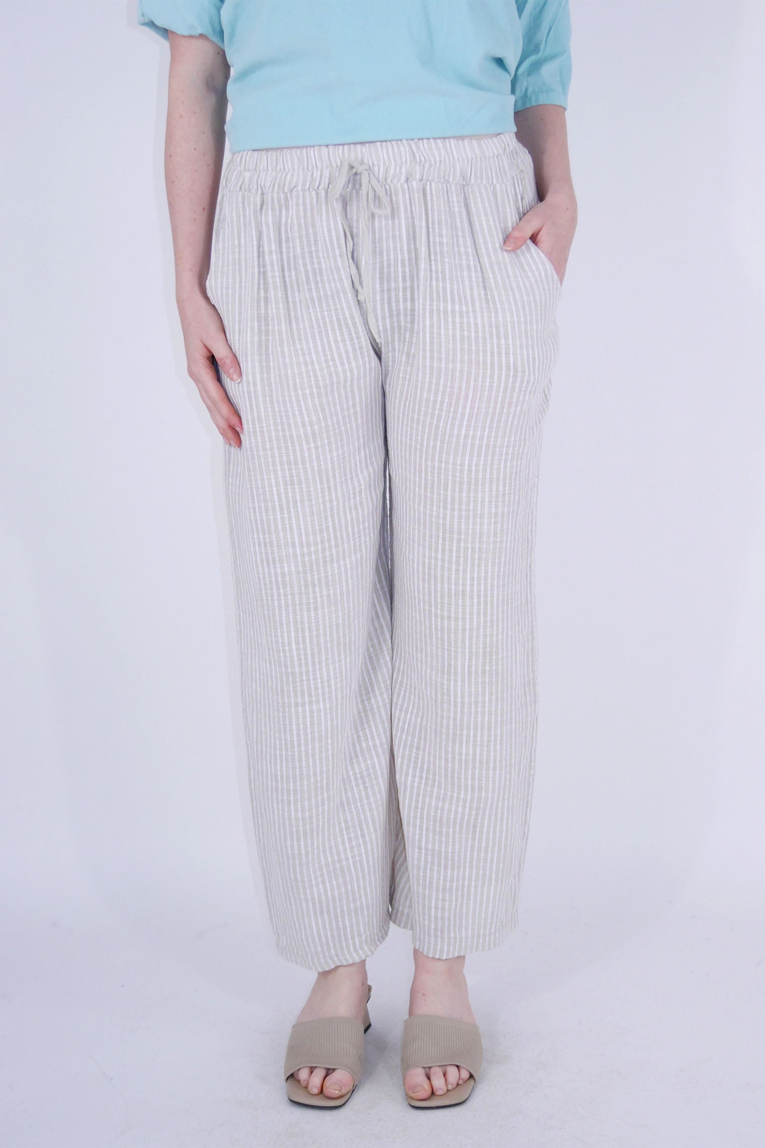 Leinen Hose Streifen - Beige/Creme