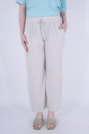 Leinen Hose Streifen - Beige/Creme