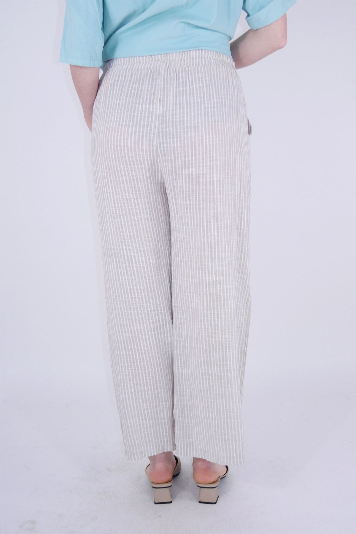 Leinen Hose Streifen - Beige/Creme