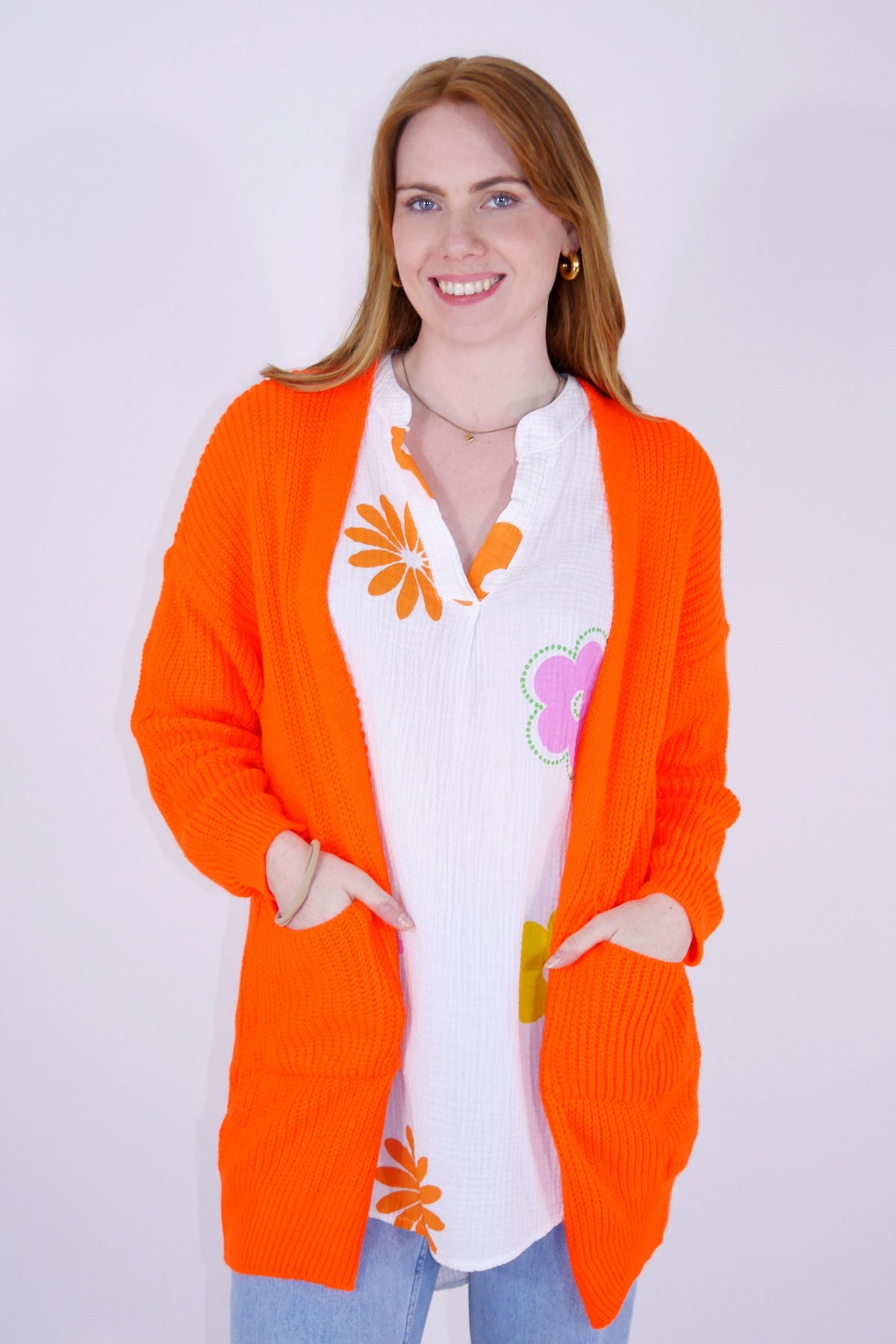 Flair - Strickjacke in trendigem Neonfarbton - Orange