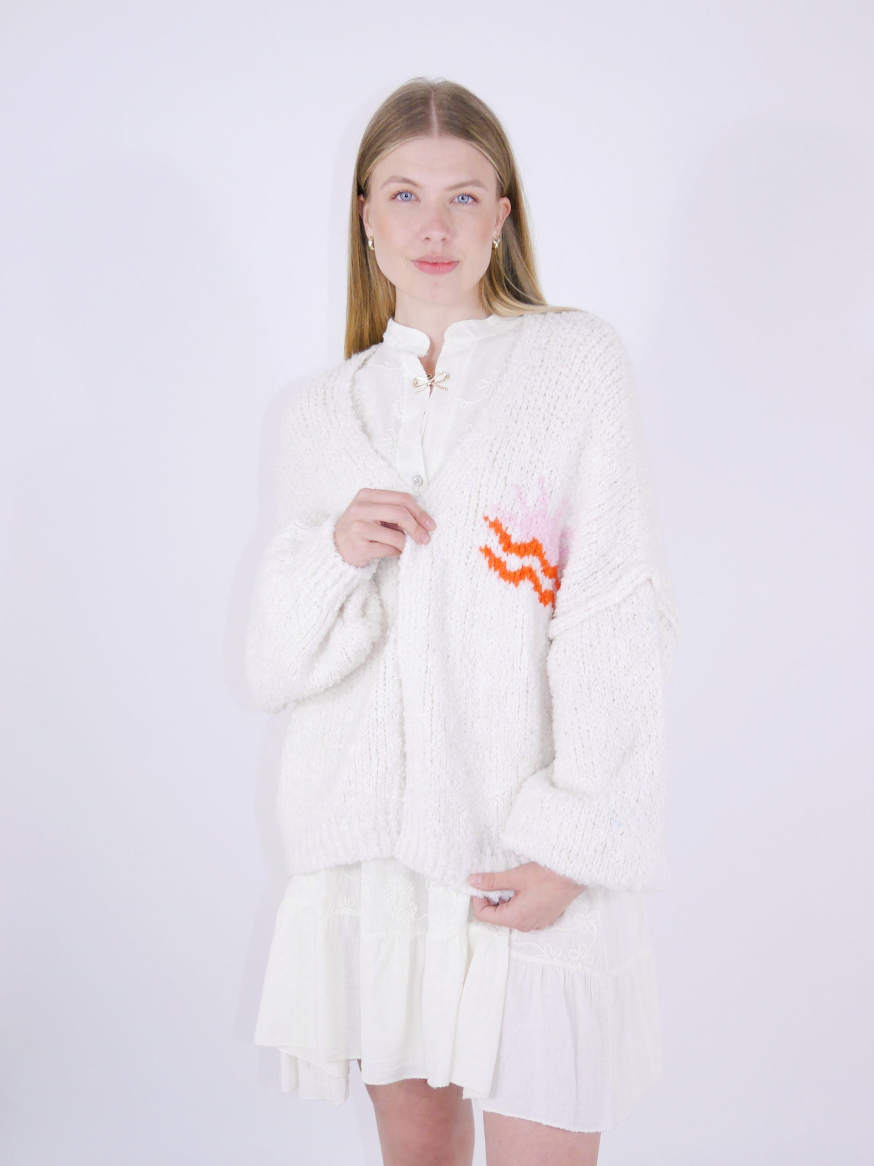 Cardigan "St Tropez" - Made in Italy - Wollweiß