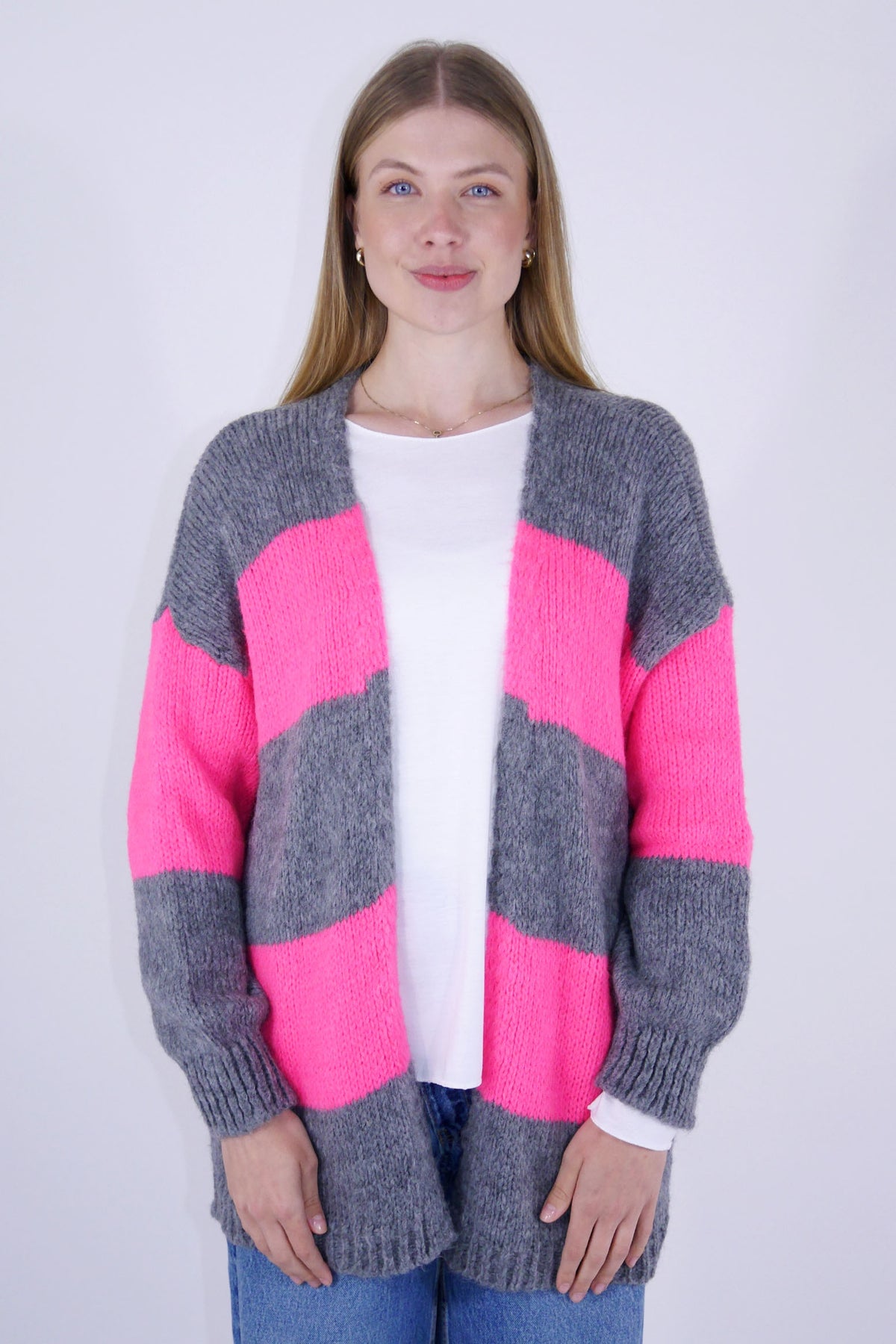 Hochwertige Strickjacke/Cardigan - Grau/Pink