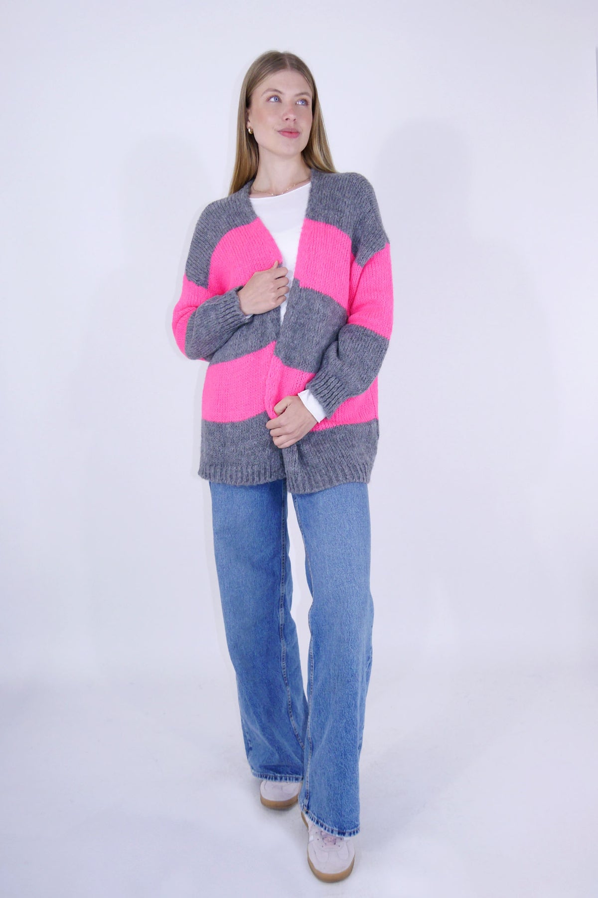 Hochwertige Strickjacke/Cardigan - Grau/Pink