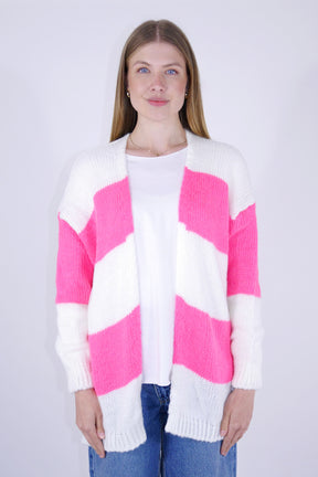 Hochwertige Strickjacke/Cardigan - Weiß/Pink