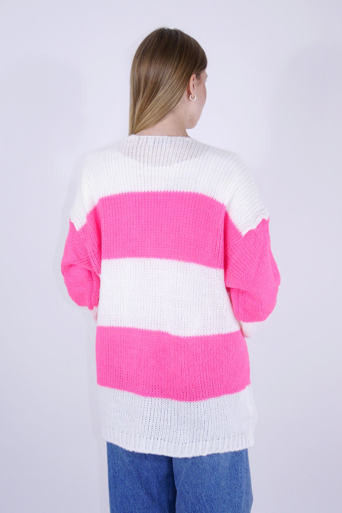 Hochwertige Strickjacke/Cardigan - Weiß/Pink