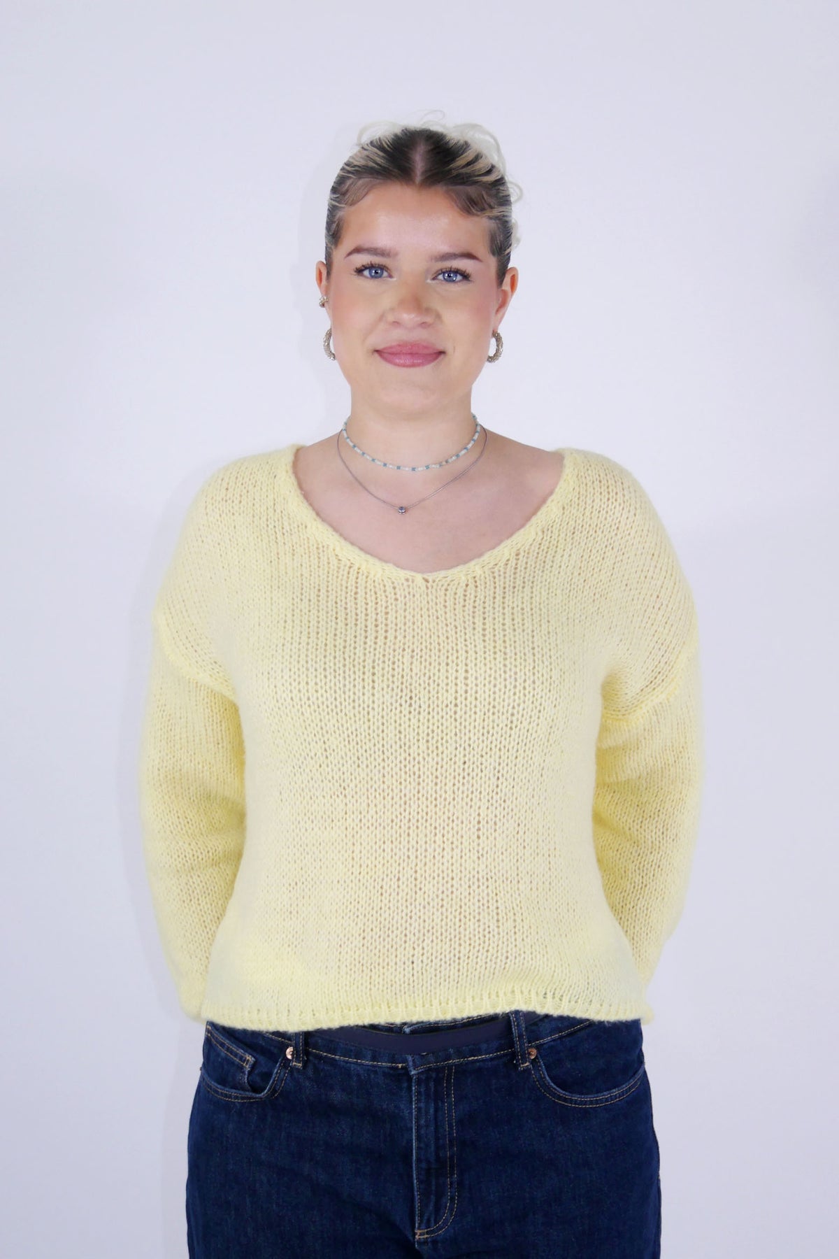 Flair - Strick Pullover mit V-Ausschnitt (kurz) - Gelb