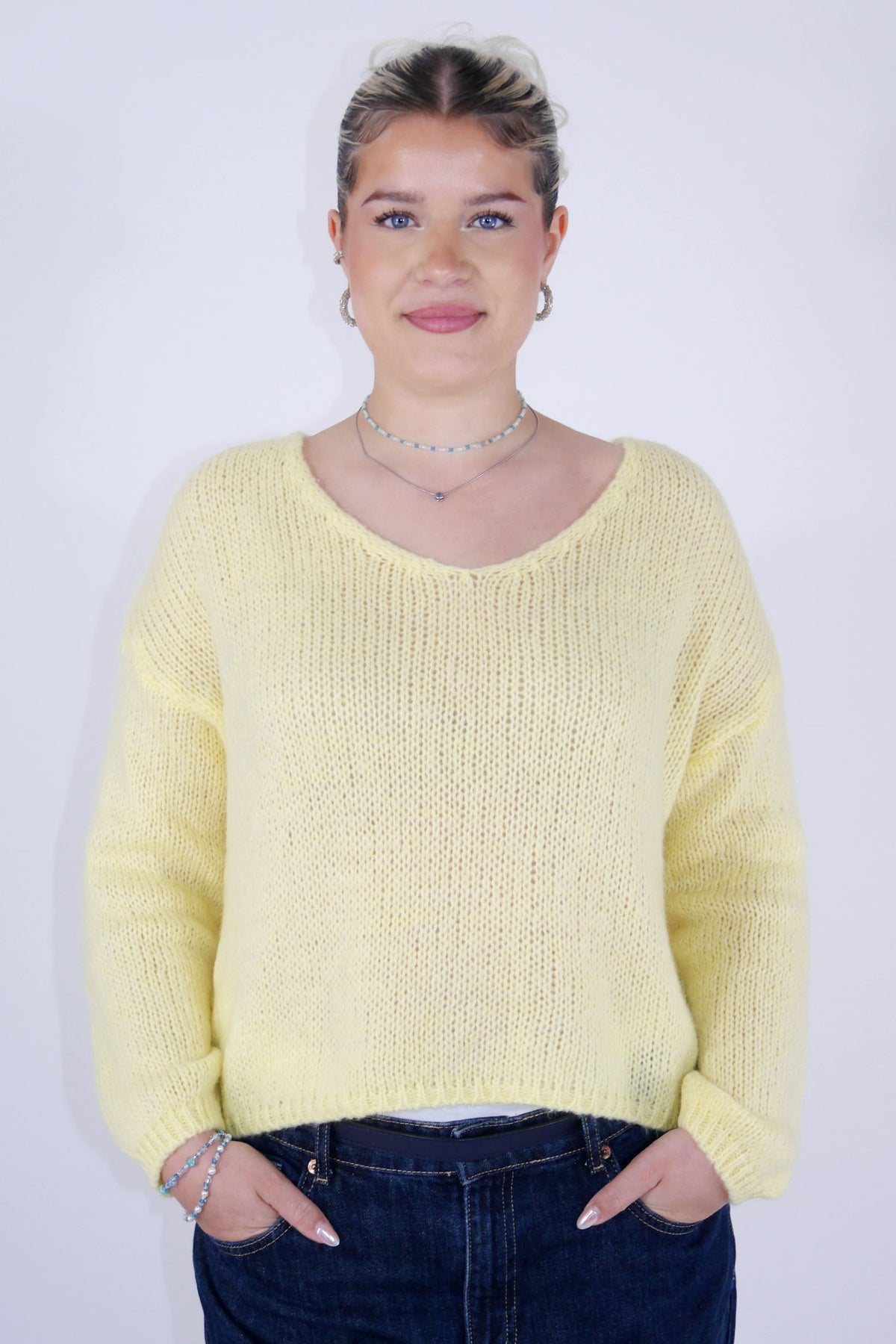 Flair - Strick Pullover mit V-Ausschnitt (kurz) - Gelb