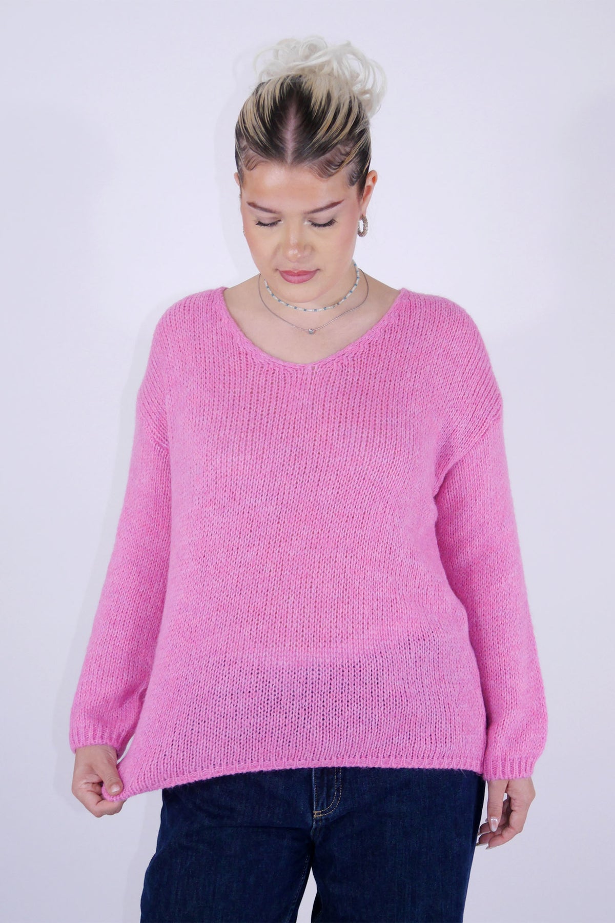 Flair - Strick Pullover mit V-Ausschnitt - Rosa
