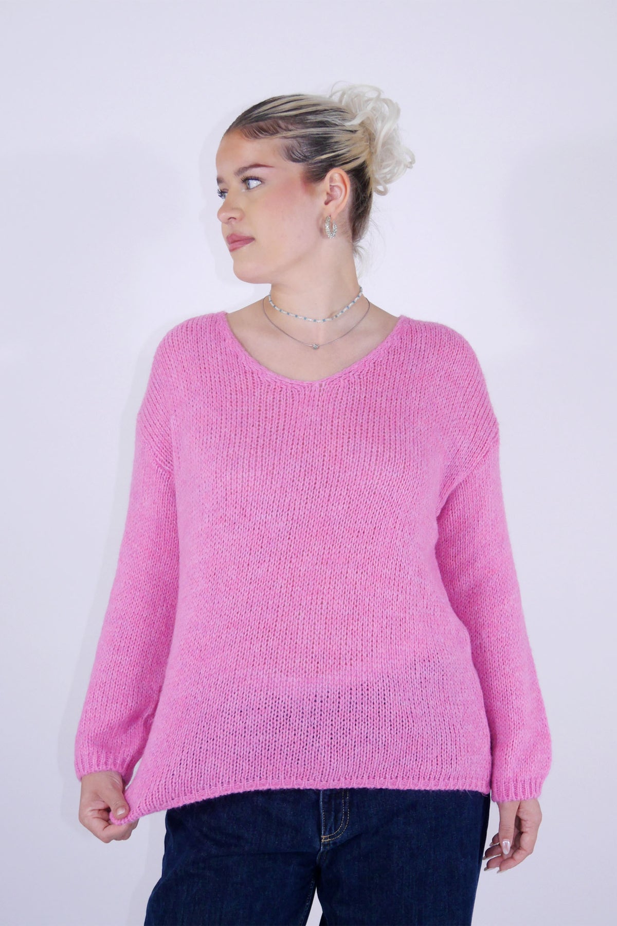 Flair - Strick Pullover mit V-Ausschnitt - Rosa