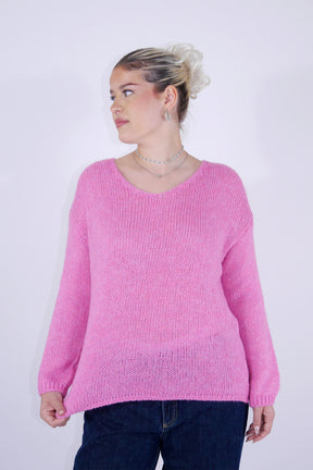 Flair - Strick Pullover mit V-Ausschnitt - Rosa