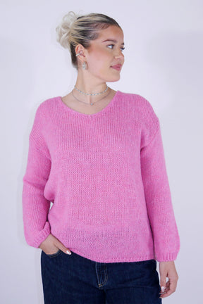Flair - Strick Pullover mit V-Ausschnitt - Rosa