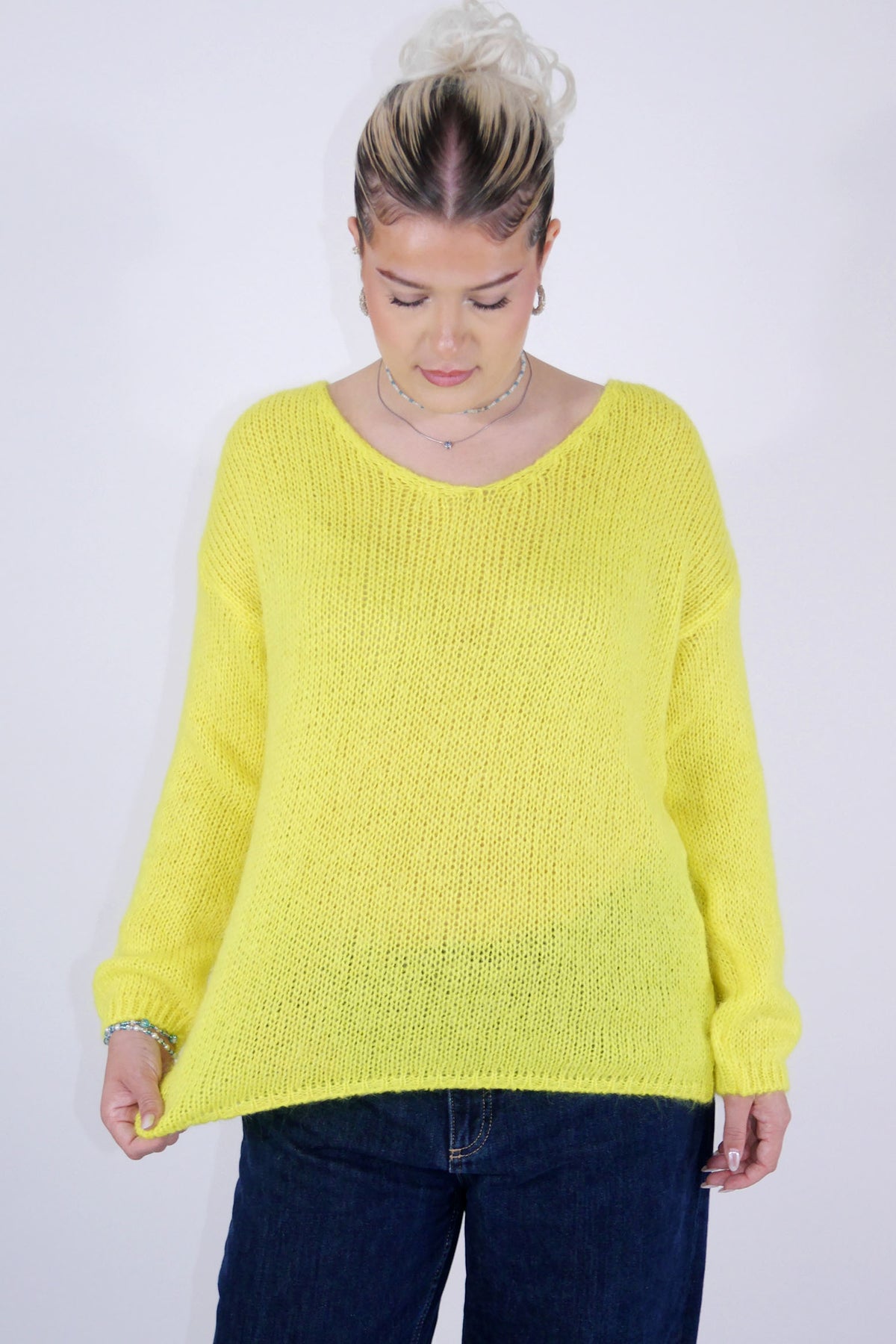 Flair - Strick Pullover mit V-Ausschnitt - Neon Gelb