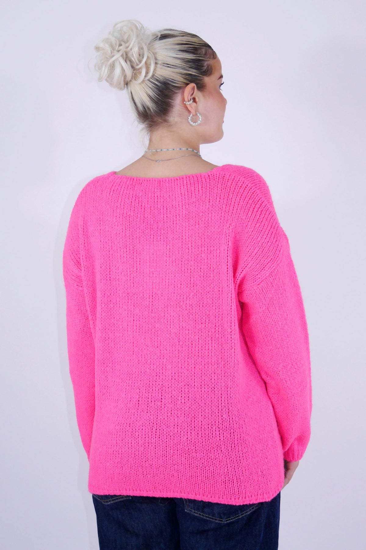 Flair - Strick Pullover mit V-Ausschnitt - Neon Pink