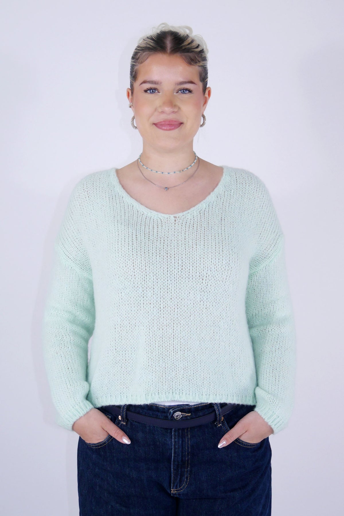 Flair - Strick Pullover mit V-Ausschnitt (kurz) - Mint