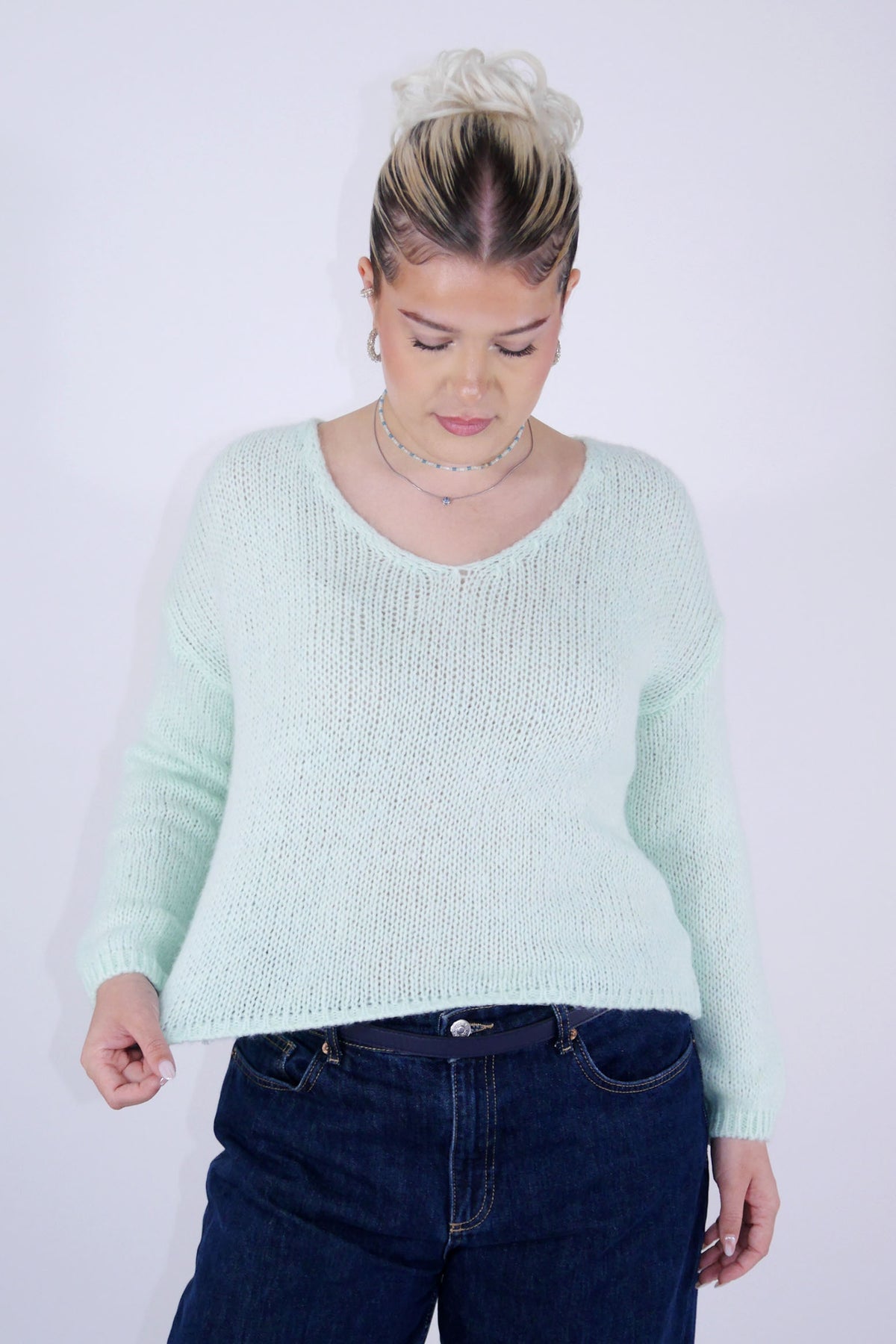Flair - Strick Pullover mit V-Ausschnitt (kurz) - Mint