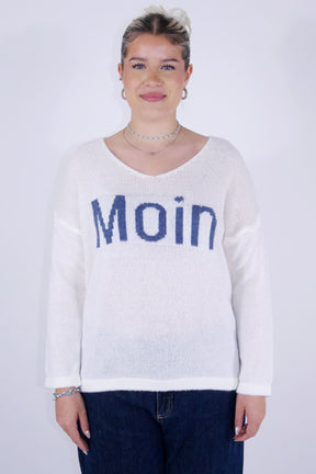 Pullover "Moin" - Weiß/Blau