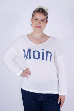 Pullover "Moin" - Weiß/Blau
