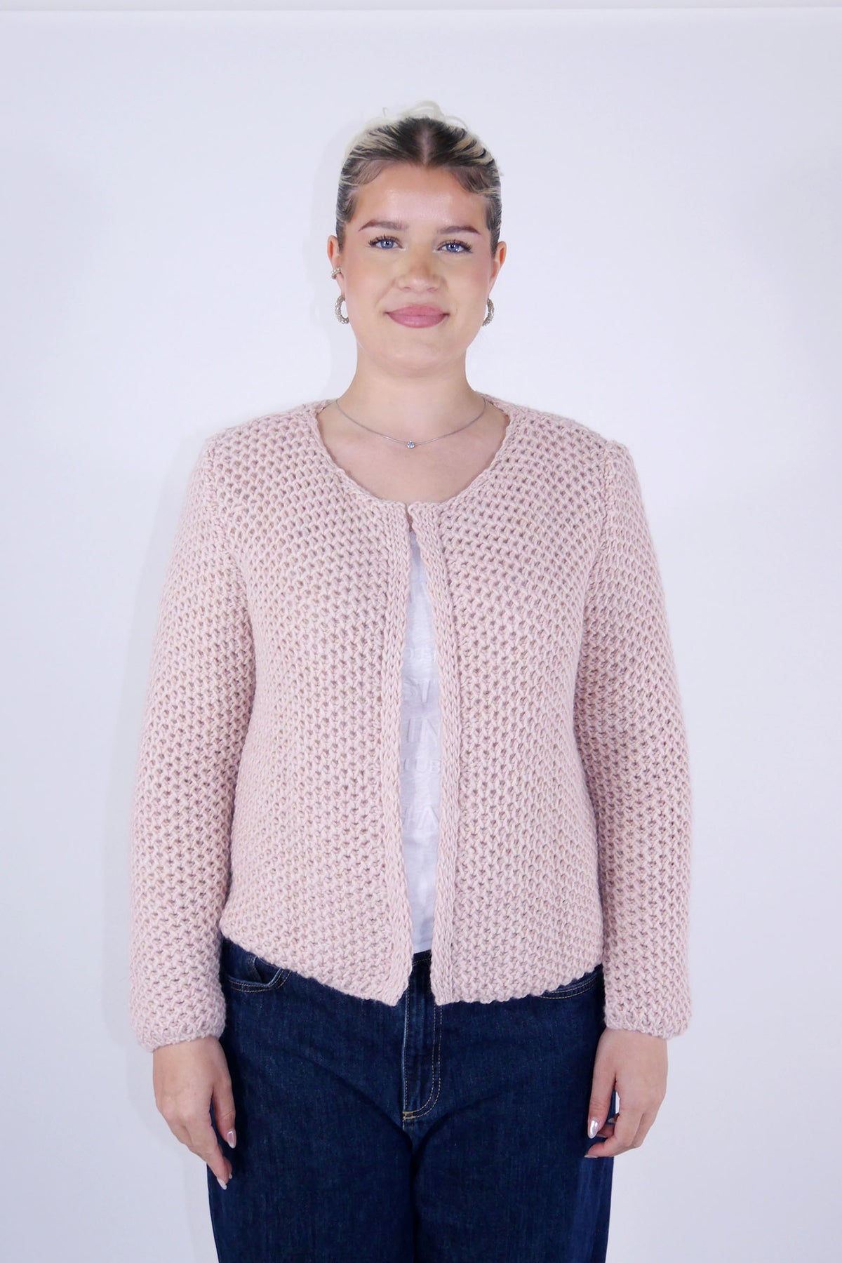 Kurze Strickjacke - Altrosa